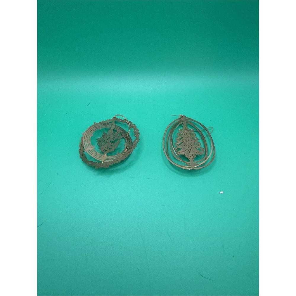 Vintage 1983 Gold Platedโ Brass Christmas Ornaments Angel & Christmas Tree